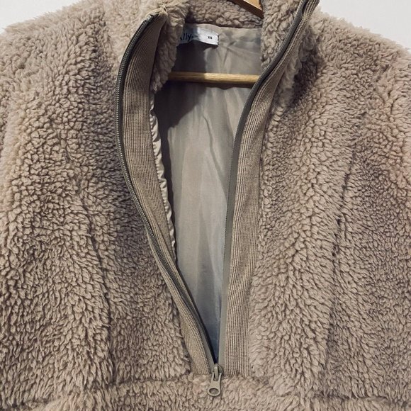 Ally Women's Size XS 8 Beige Teddy 1/2 Zip Pullover Oversized Longline Jumper - Picture 4 of 11